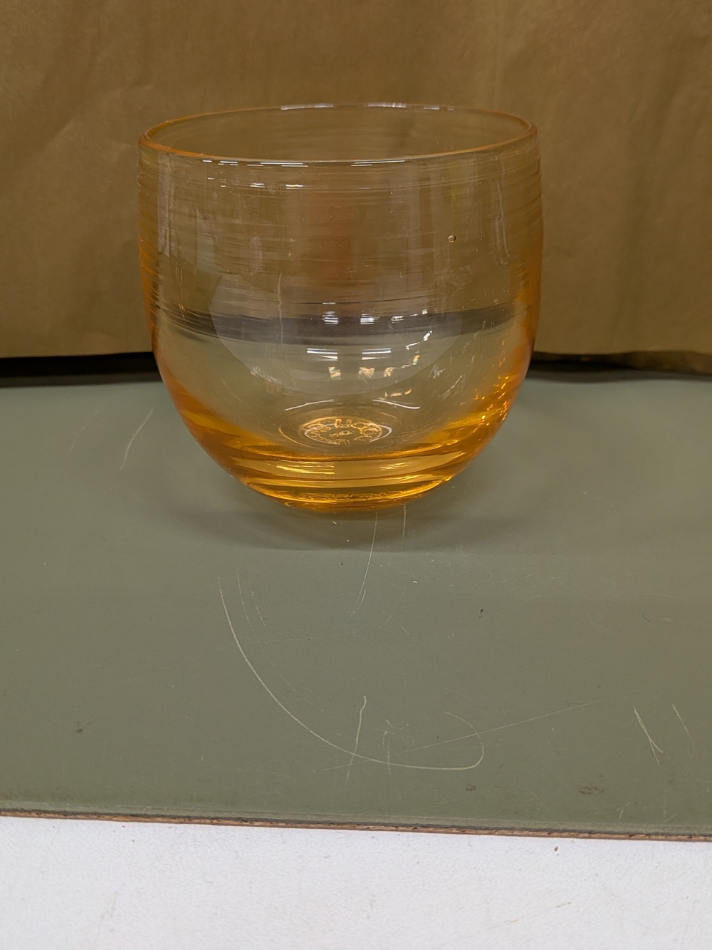 Glassybaby Votive Holder. Clear Orange. Stamped On Bottom.